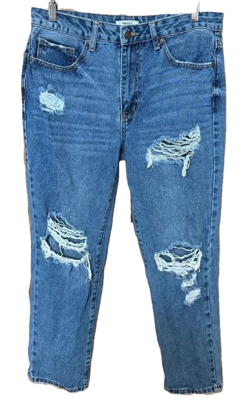 Forever 21 Women's Los Angeles Destroyed Ripped Straight Leg Jeans Size 32Wx29L